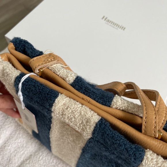 Hammit Duke Bag in Cabana Stripe Blue White Tan Leather Terry Cloth - Picture 5 of 11